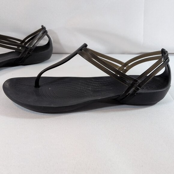 Crocs Women's Size 7 Isabella T Strap Black Sandals 202467 Thong Flats Shoes - Picture 7 of 16